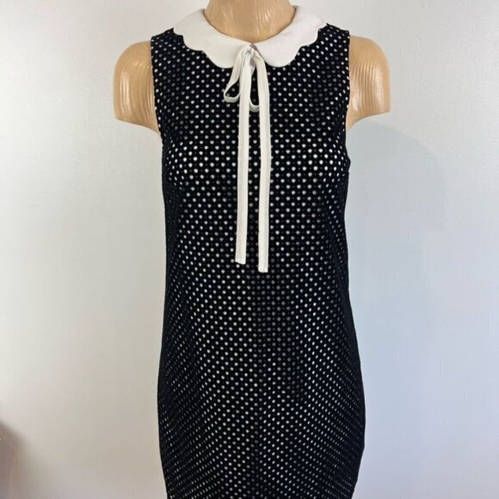 Twee CeCe Dress Scalloped Peter Pan Collar Bow Tie Black White Polka Dot Size 2